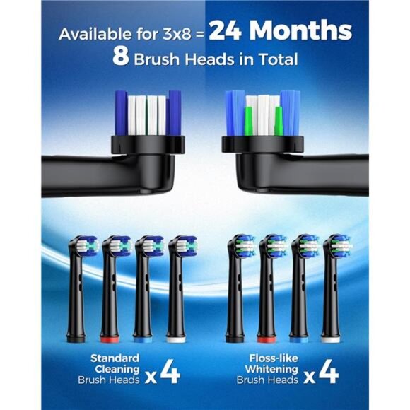 Rotating Electric Toothbrush for Adults with 8 Brush Heads (2 Types), 4 Modes - Picture 4 of 8